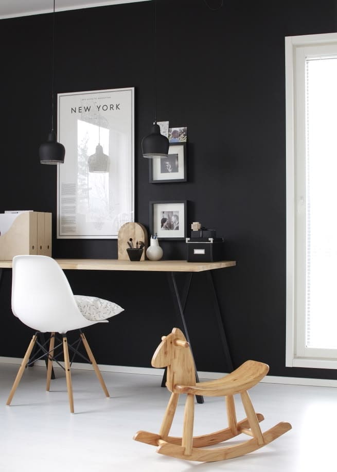 Scandi style office with black wall