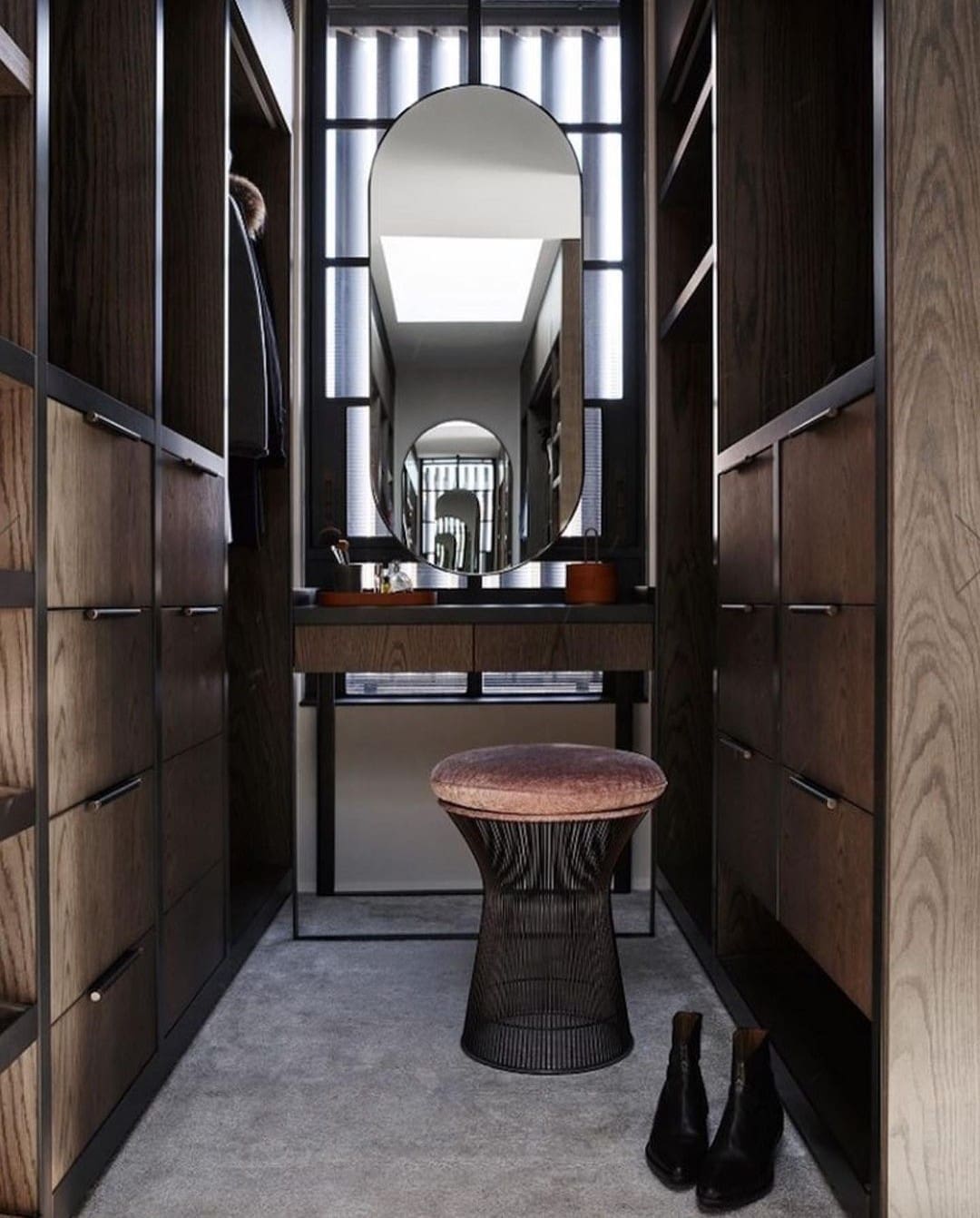 Masculine walk in wardrobe