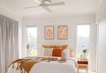 orange bedroom styling _ King bed cushion styling