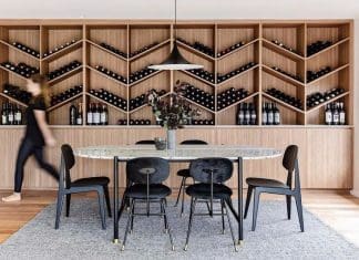 Dining room with wine feature wall