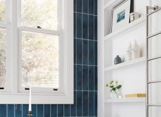 blue bathroom design _ contemporary Californian Bungalow renovation