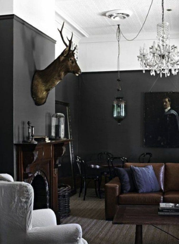 man cave with deer head