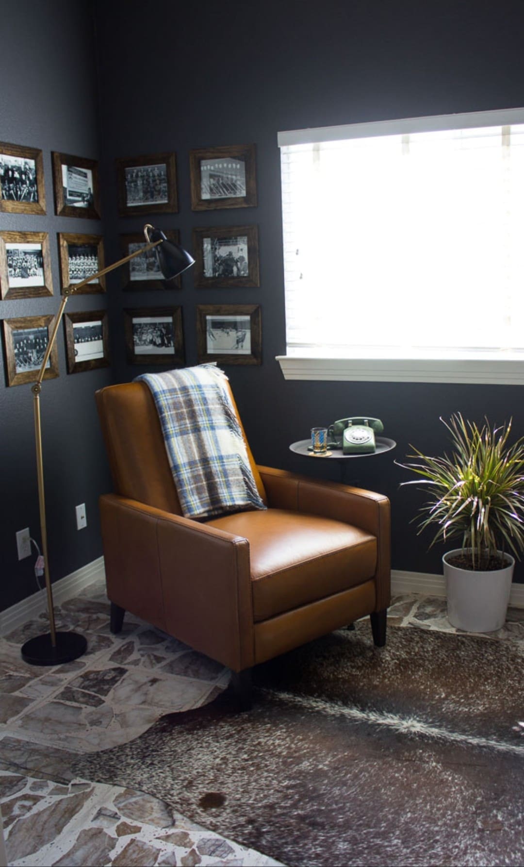 Leather chair in corner of man cave