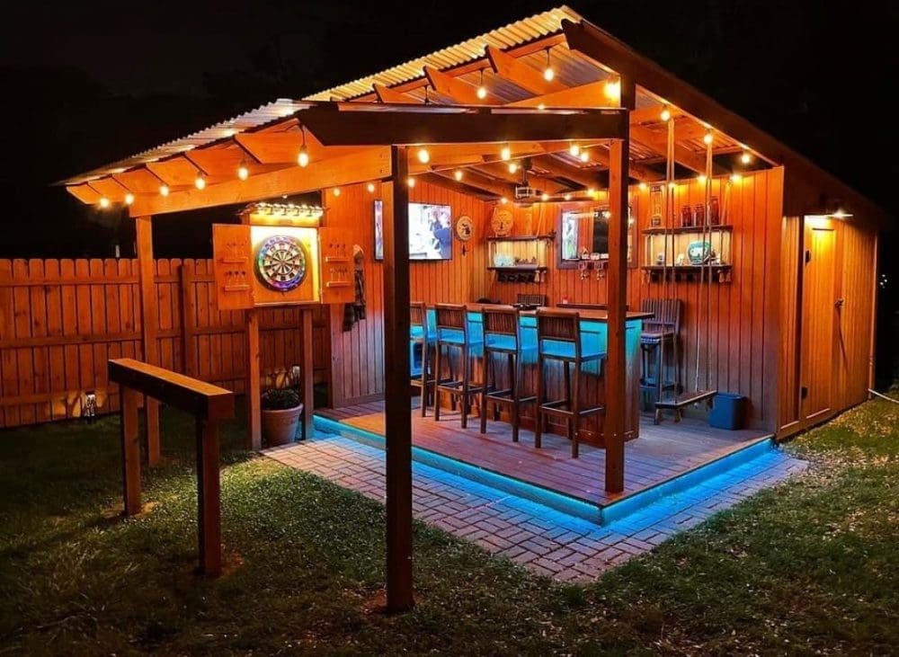 Lit up outdoor bar