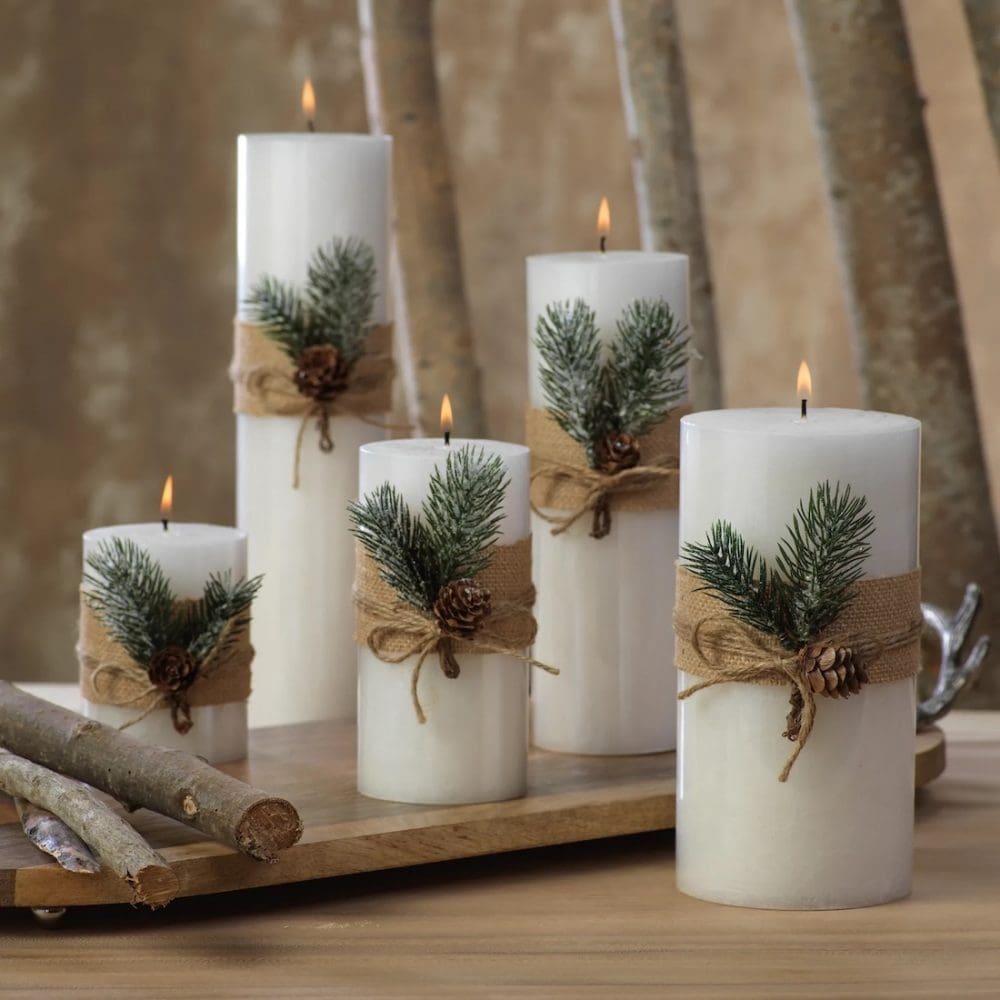 burlap wrap candle_sustainble Christmas decor
