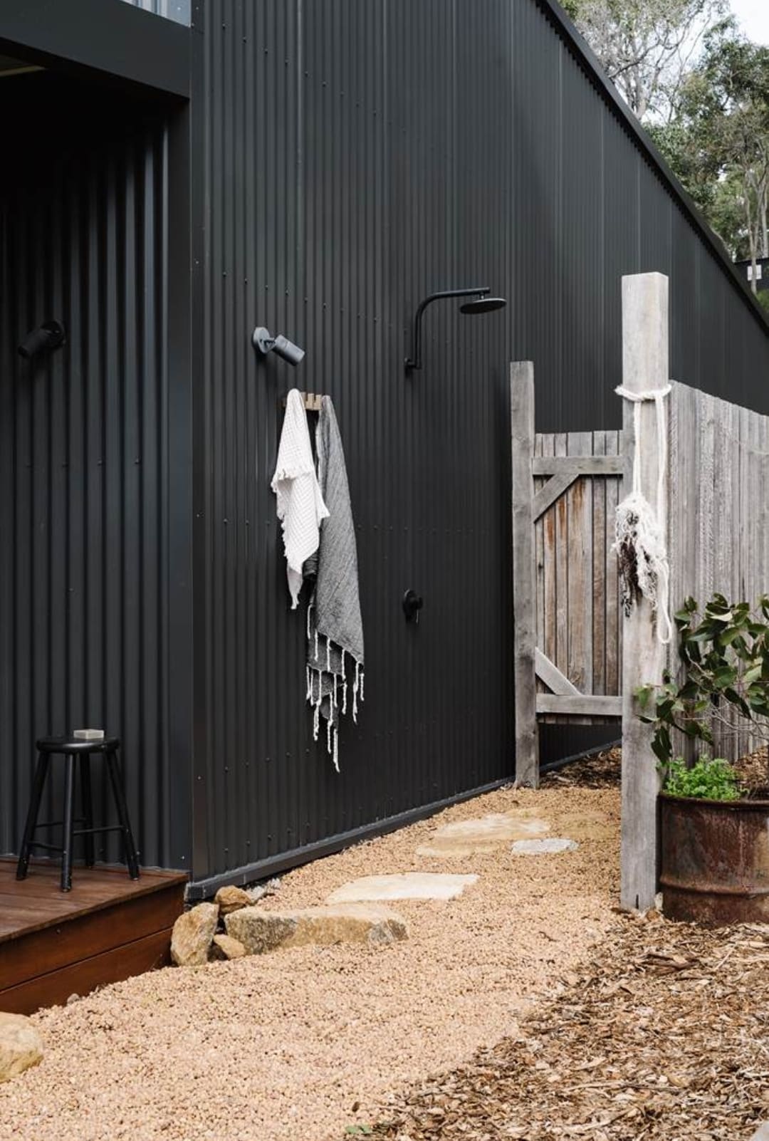 Black colorbond outdoor shower
