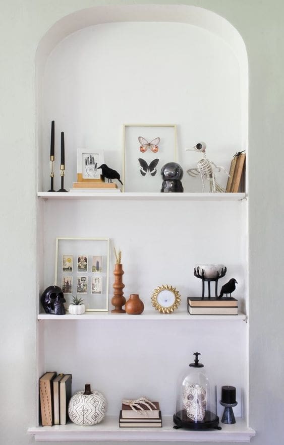 Halloween bookshelf styling