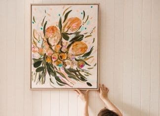 orange floral artwork