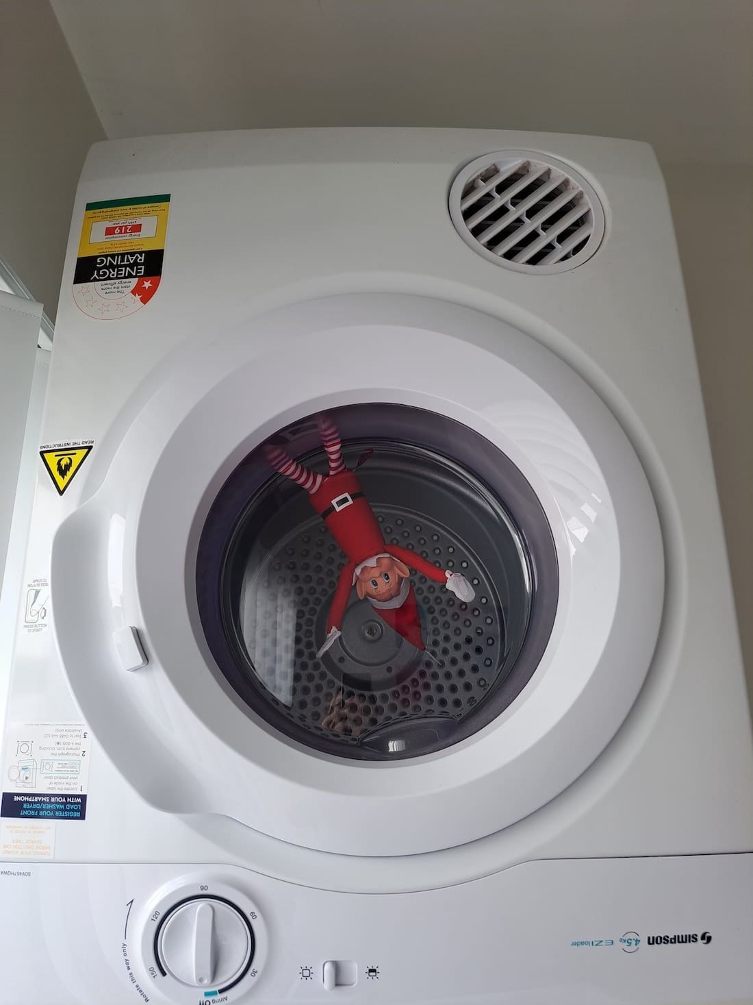 Elf on the shelf stuck in the dryer