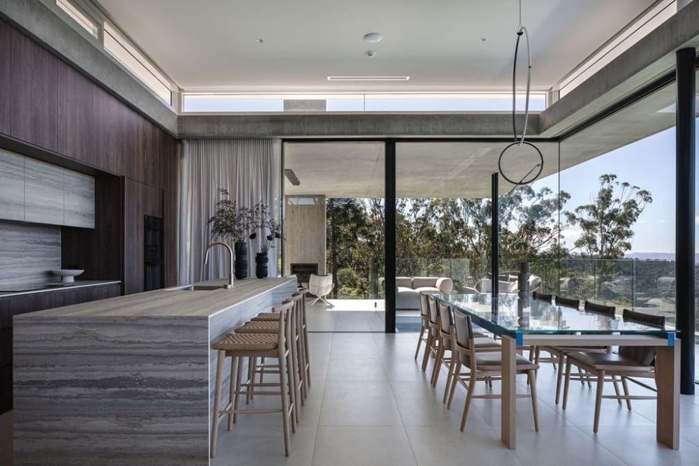 Striking kitchen with glass walls