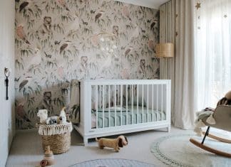 Australian animal wallpaper in gender neutral nursery