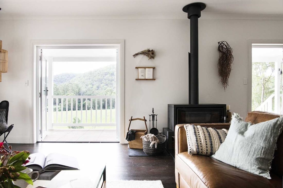 Black fireplace in relaxed living room