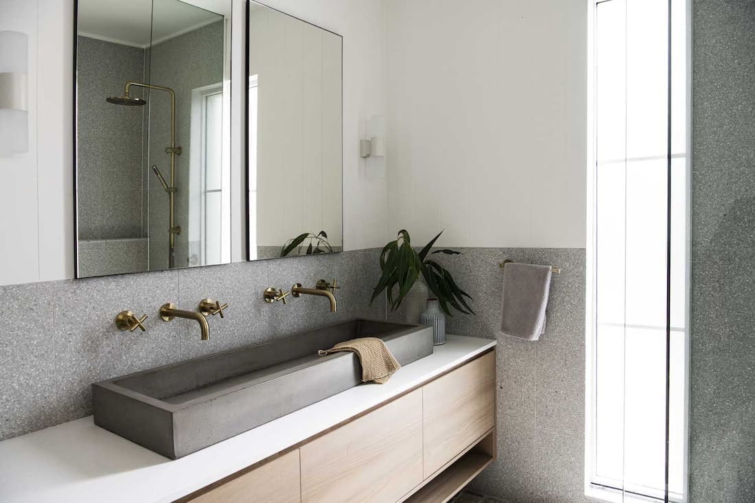 Timber vanity with concrete basin
