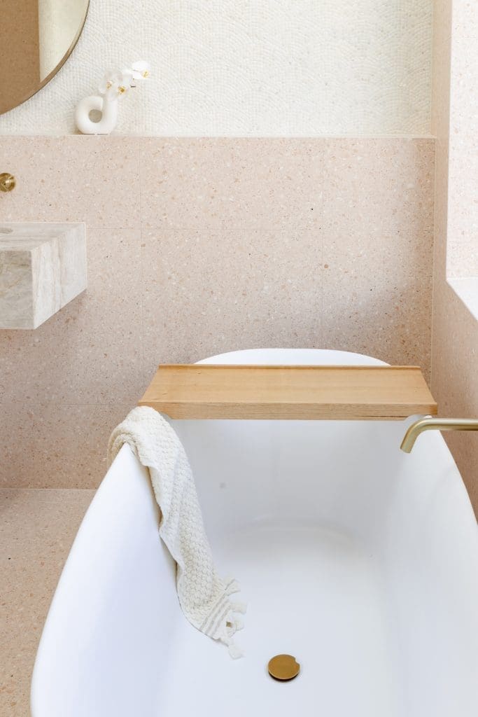 Pink terrazzo bathroom tiles