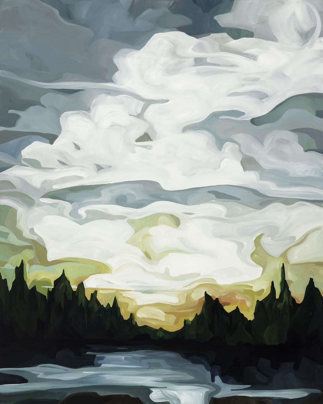 Grey sky landscape art called Tailwind from Susannah Bee Art
