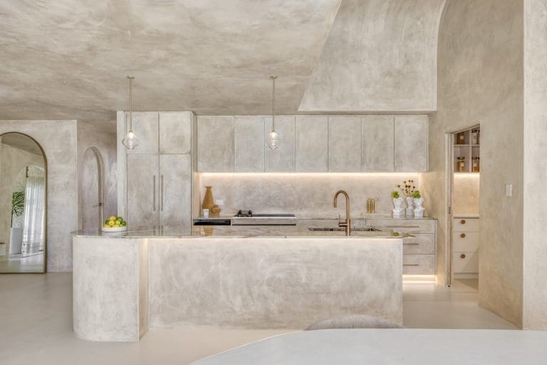 Colour drenched kitchen in Ruin X house