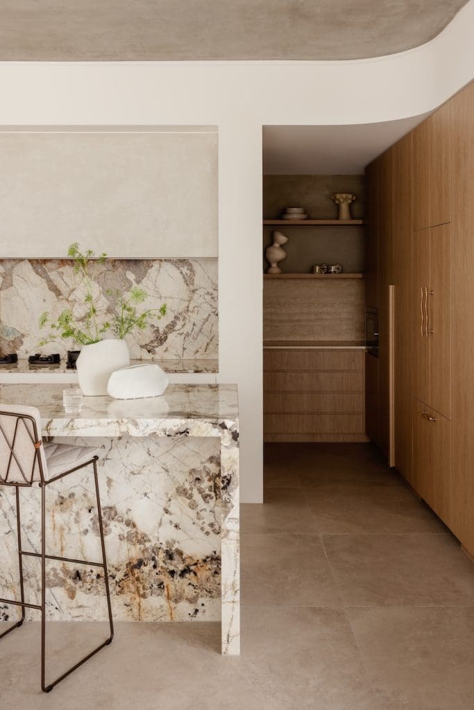 Kitchen through to walk in pantry at Gréce