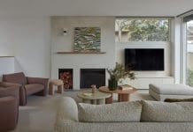 Living room with plush sofas and fireplace