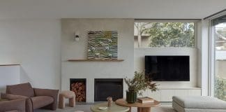 Living room with plush sofas and fireplace