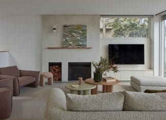 Living room with plush sofas and fireplace