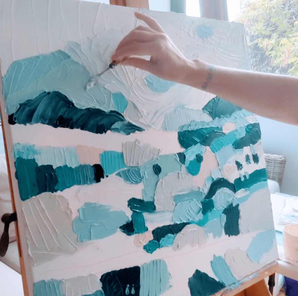 Blue extured artwork by Karen Lee Mungarrja