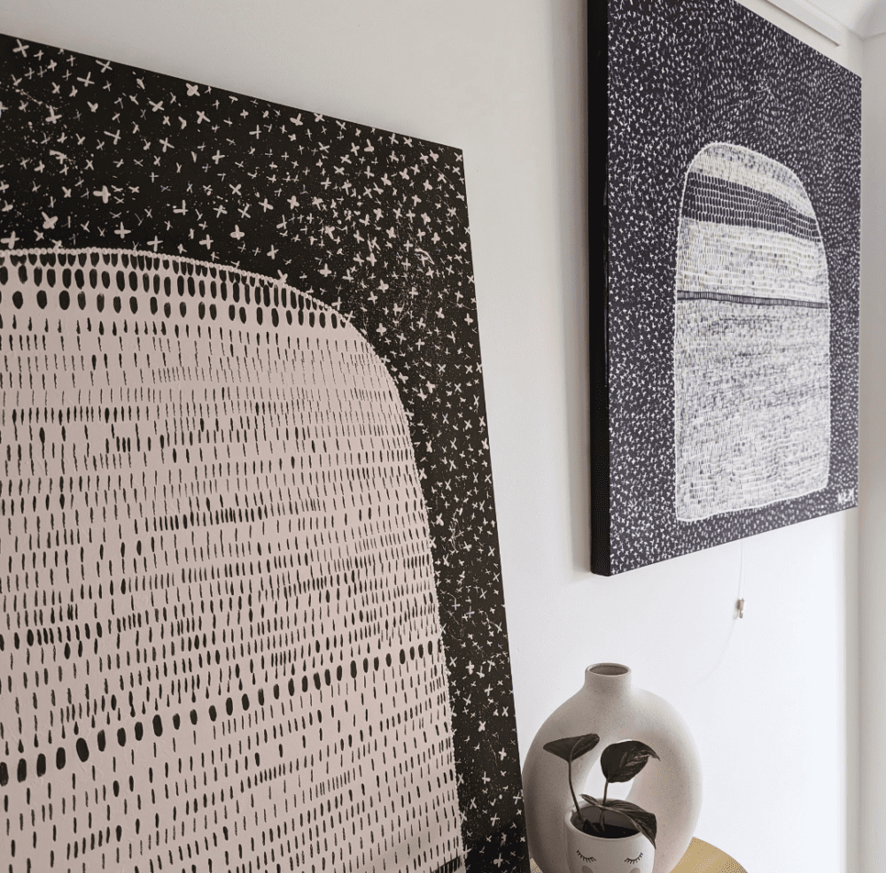 Black and white art by Karen Lee Mungarrja