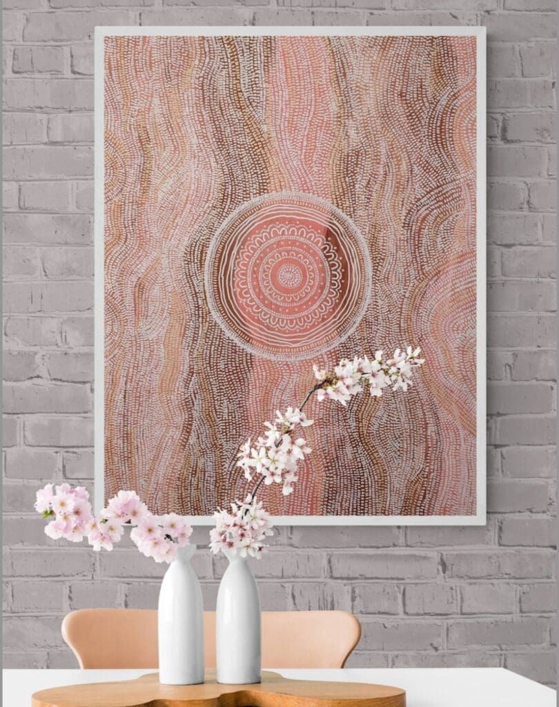 Pink art piece by Karen Lee Mungarrja