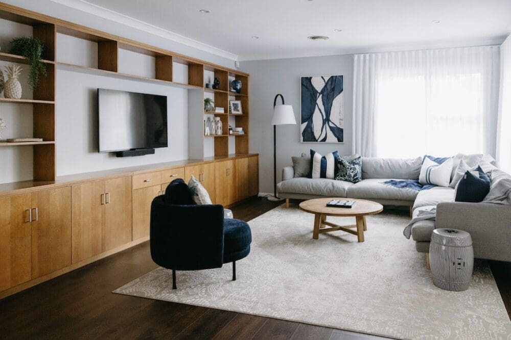 Large living area in Hamptons styling