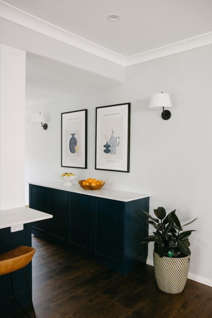 Navy sideboard with Hamptons inspired art