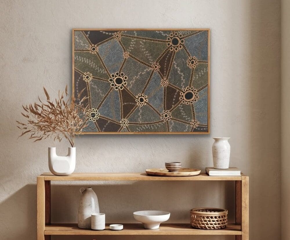 Brown dot painting art Domica Hill Indigenous artist behind By Meeka