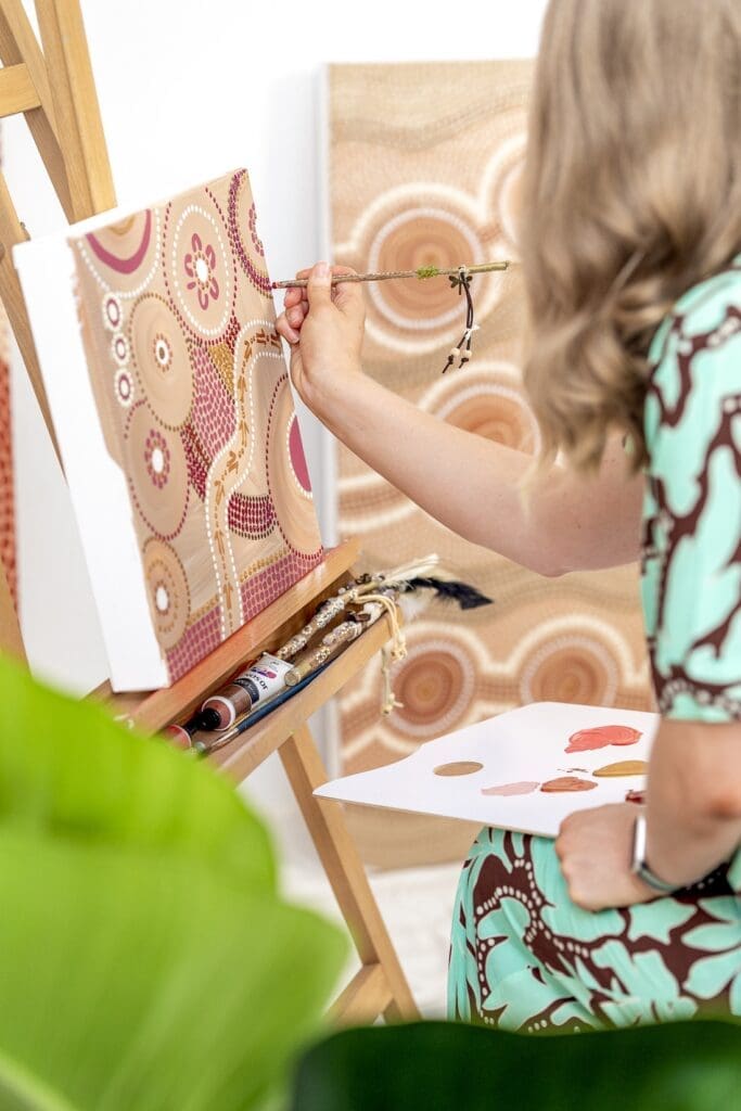 Domica Hill Indigenous artist behind By Meeka dot painting