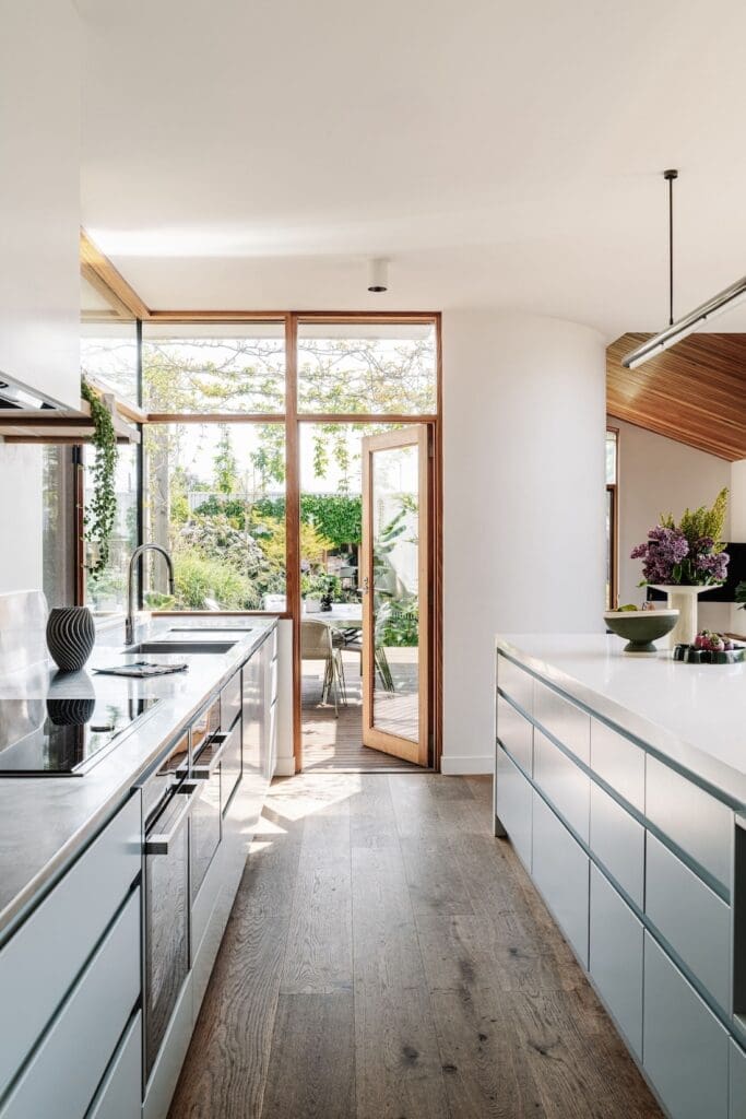 Galley style kitchen inside Chatterbox House