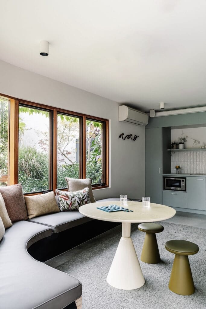 Built in seating in granny flat at Chatterbox House