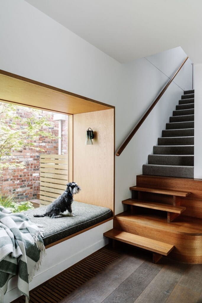Chatterbox House window seat and staircase