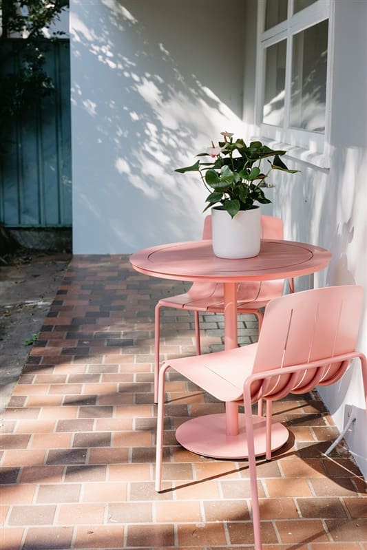 Pink patio setting on outdoor patio
