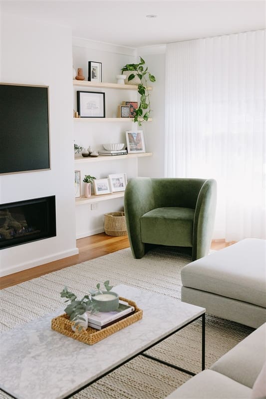 East Ryde living room with green occasional chair