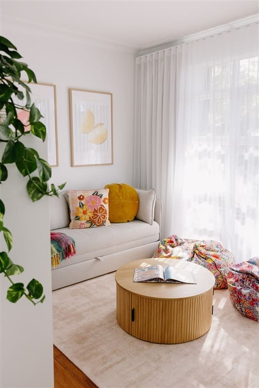 Play area with colourful beanbags