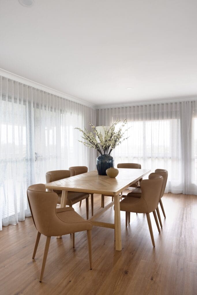 Timber dining table in modern country home