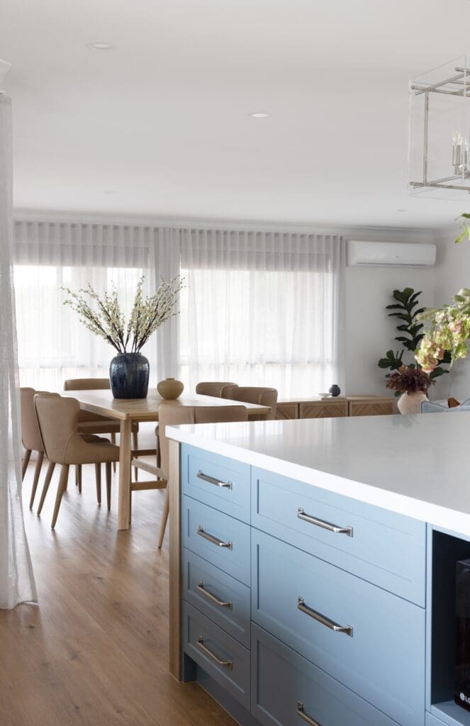 Blue kitchen island bench