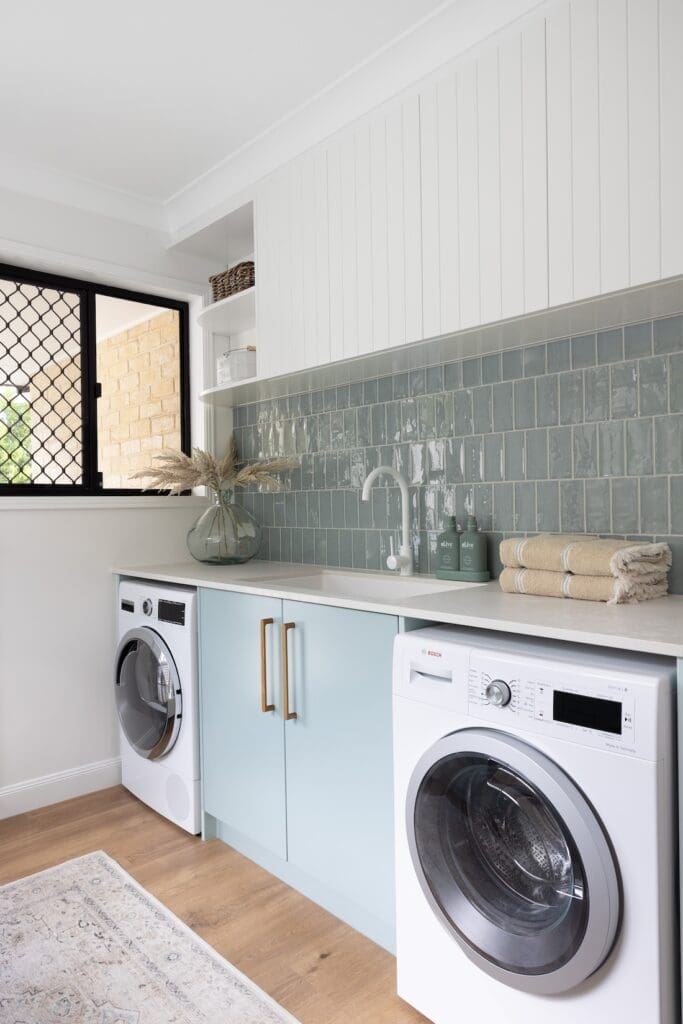 Country farmhouse laundry with blue accents