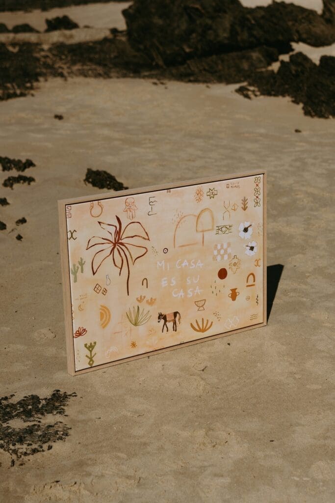 Sand coloured art with summer line art by Britney Turner