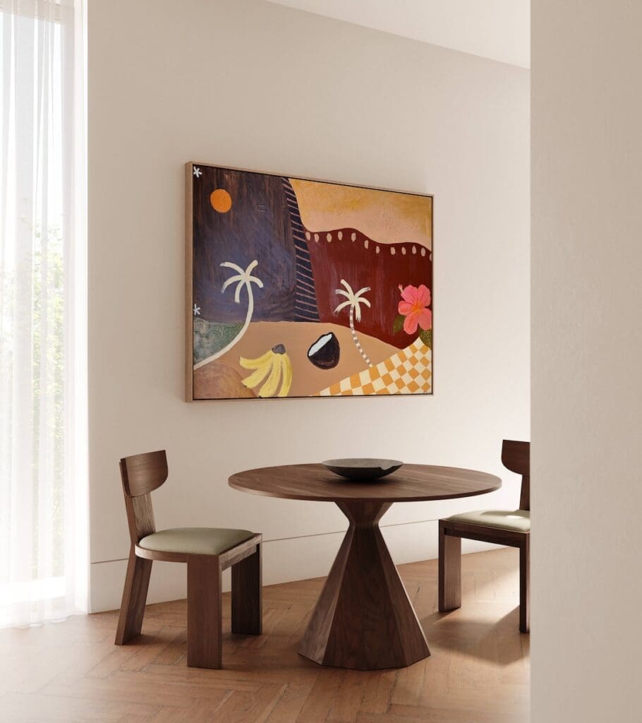 Tropical fruit and palm tree art by Britney Turner