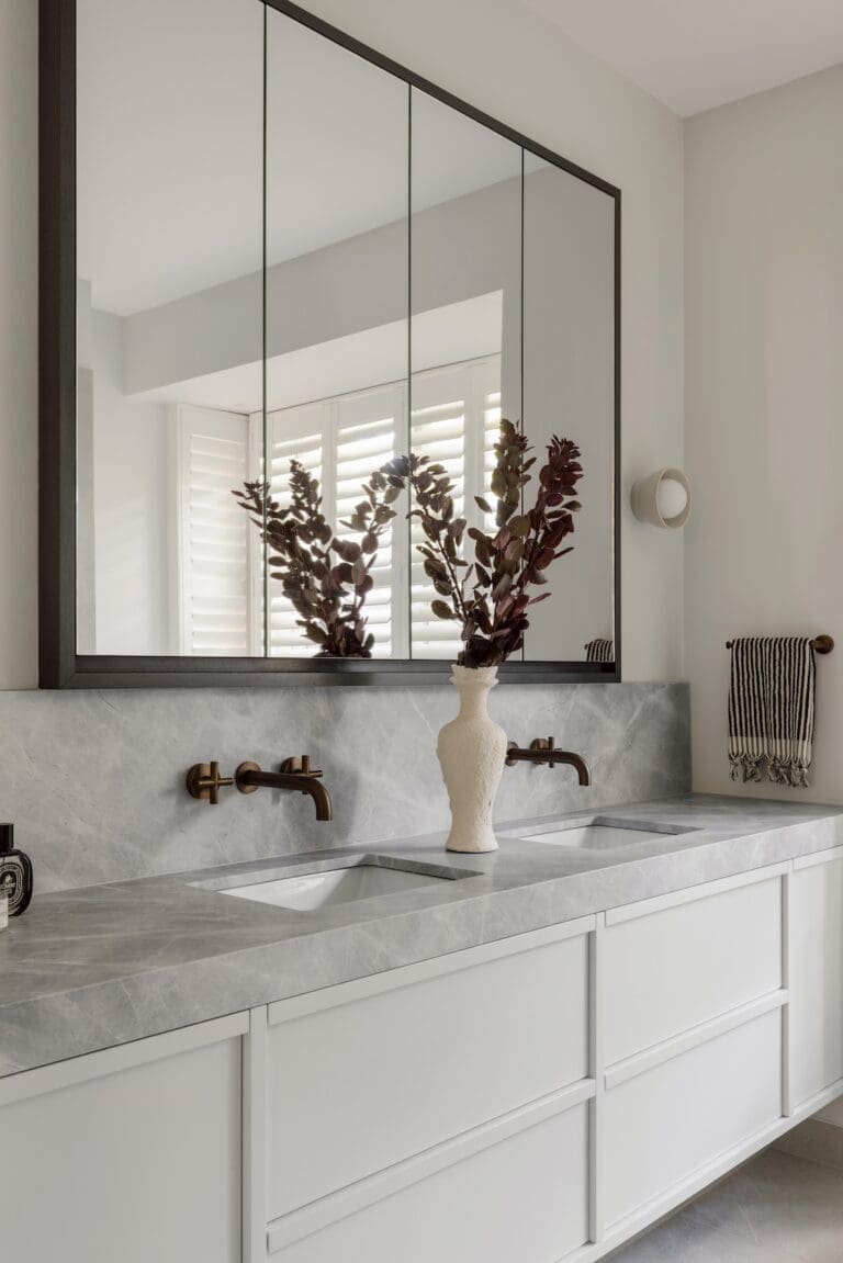 Custom double bowl vanity with undermount basins