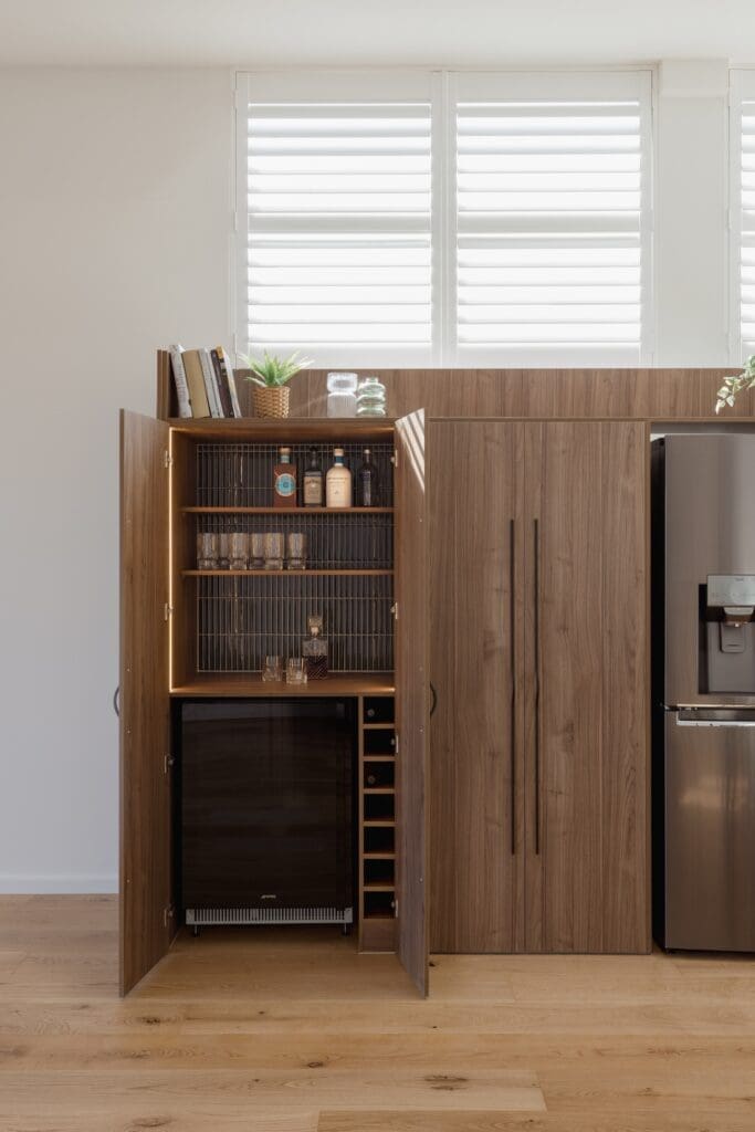 Hidden home bar and wine storage