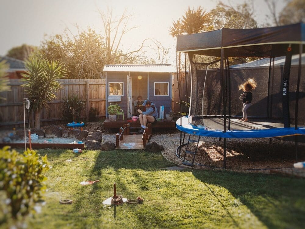 Trampoline in garden