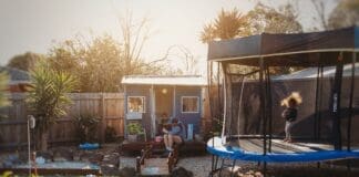 Trampoline in garden