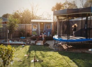Trampoline in garden