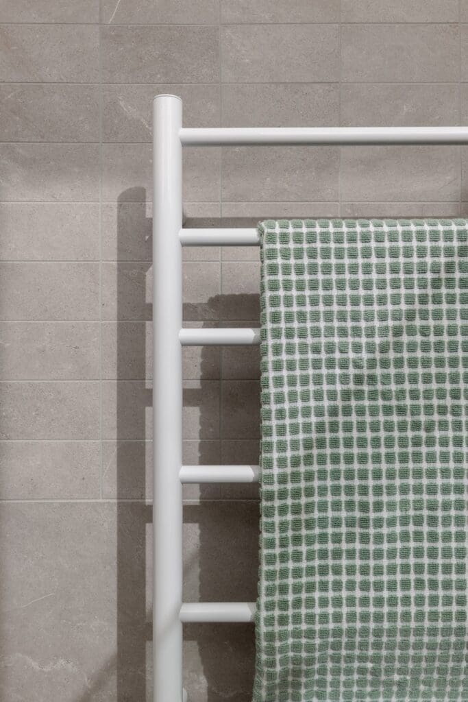 White heated towel rail