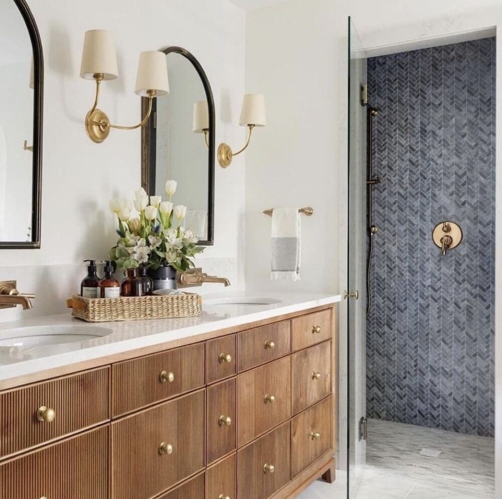 Blue herringbone mosaic tile