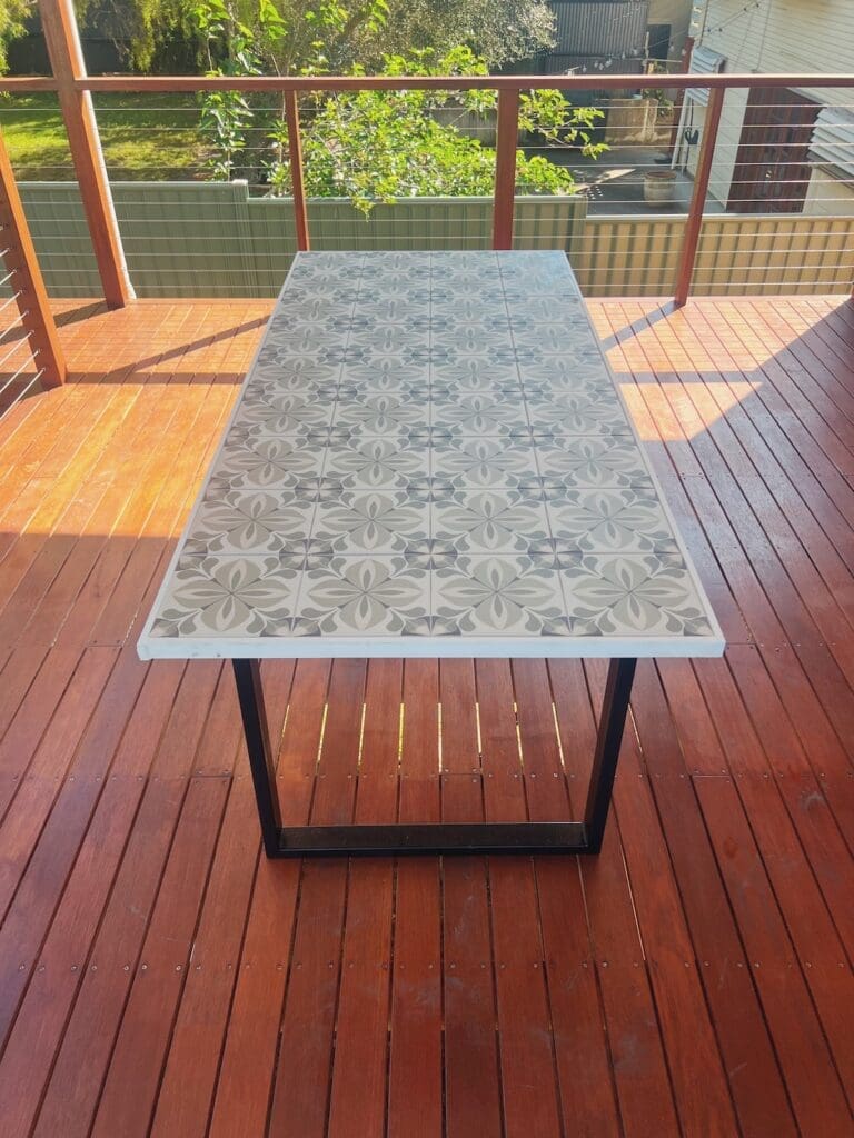 Completed patterned tile outdoor table
